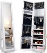 valentines day gift: twing 360° jewelry armoire w/ mirror, full length cabinet & soft velvet interior - marble white logo