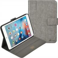 roocase ipad mini 4 case, leather folio case cover with apple pencil holder, multi-angle stand, auto sleep/wake function for apple ipad mini 4 (2015), gray logo