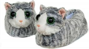img 3 attached to Cozy Winter Cat Slippers For Men, Women, And Kids - Soft Plush Animal Kitty Footwear With Big Eyes