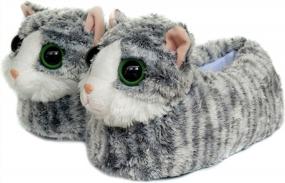 img 4 attached to Cozy Winter Cat Slippers For Men, Women, And Kids - Soft Plush Animal Kitty Footwear With Big Eyes