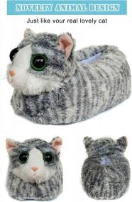 img 2 attached to Cozy Winter Cat Slippers For Men, Women, And Kids - Soft Plush Animal Kitty Footwear With Big Eyes