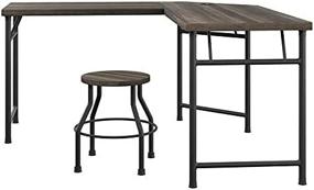 img 2 attached to Classic And Chic: Right2Home L-Shaped Aged Desk With Dark Oak Stool