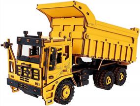 img 4 attached to Двигайтесь с деревянными строительными грузовиками ROKR 3D - подвижными транспортными средствами для детей и коллекционеров!