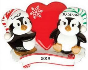 img 3 attached to Personalized Red Snowflake Penguin Couples Christmas Ornament