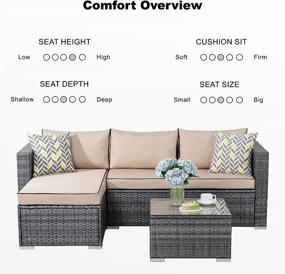 img 1 attached to JAMFLY Outdoor Furniture Patio Sets, Low Back All-Weather Small Rattan Sectional Sofa With Tea Table&Washable Couch Cushions Upgrade Wicker Silver Gray Rattan 3-Piece (Khaki)