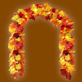 img 4 attached to Joyhalo 2 Pack Fall Garland With Lights - 40 LED Lighted Fall Garland For Mantle, Fall Leaves Garland Outdoor, Fall Leaf Garland, Artificial Autumn Foliage Garland Thanksgiving Decor