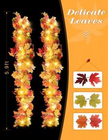 img 3 attached to Joyhalo 2 Pack Fall Garland With Lights - 40 LED Lighted Fall Garland For Mantle, Fall Leaves Garland Outdoor, Fall Leaf Garland, Artificial Autumn Foliage Garland Thanksgiving Decor