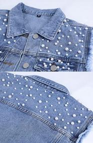 img 1 attached to Tanming Women'S Casual Embroidered Pearls Beading Denim Jacket Jean Coat