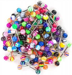 img 4 attached to 100Pcs 14G Stainless Steel & Acrylic Nipple Tongue Piercing Candy Barbells Body Jewelry