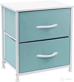 img 4 attached to Sorbus Nightstand with 2 Drawers: Stylish Bedside Furniture & Accent Table with Steel Frame, Wood Top, and Easy Pull Fabric Bins - Perfect for Home, Bedroom, Office, and College Dorm (2-Drawer, Pastel Aqua)