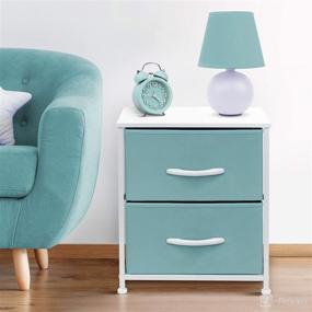 img 1 attached to Sorbus Nightstand with 2 Drawers: Stylish Bedside Furniture & Accent Table with Steel Frame, Wood Top, and Easy Pull Fabric Bins - Perfect for Home, Bedroom, Office, and College Dorm (2-Drawer, Pastel Aqua)