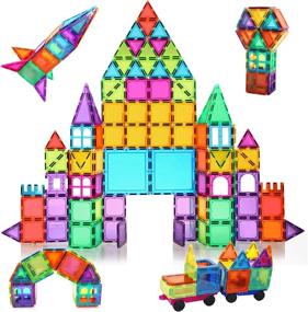 img 4 attached to Unleash Your Child'S Creativity With BMAG Magnetic Tiles - 120 PCS Building Blocks And 2 Cars For Hours Of Fun And STEM Learning!