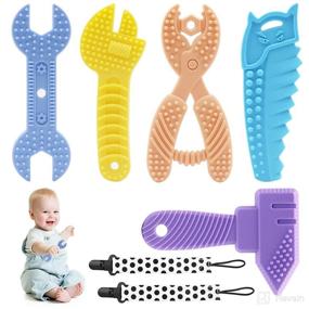 img 4 attached to 🦷 Popvip Silicone Teething Toy Set for Newborns - Soothes Gums, Encourages Development - 5 Pack BPA-Free Teethers with Hammer, Wrench, Spanner, Pliers, and Saw Design - Ages 0-6 Months