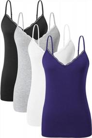 img 4 attached to Stylish And Versatile AMVELOP Women'S V-Neck Camisole With Adjustable Straps And Delicate Lace Trim - Set Of 4