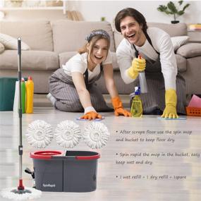 img 3 attached to 🧹 SpinRapid Mop and Bucket Set with Foot Pedal, Grey/Red - Premium Floor Cleaning System with 3 Extra Refills