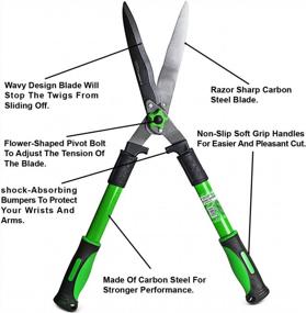 img 3 attached to Pro Gardening And Landscaping Hedge Shears By WilFiks - 25" Carbon Steel Blade, Comfort Handle, Wavy Blade, Shock-Absorbent Garden Trimmer For Grass, Bushes, And Branches