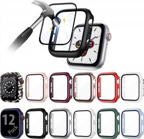 img 4 attached to Защитите свои Apple Watch Series 6/5/4/SE 44 мм с помощью QIBOX 12-Pack Full Hard PC Case и защитного экрана из закаленного стекла — устойчивый к царапинам бампер для мужчин и женщин