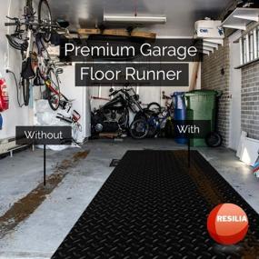 img 1 attached to RESILIA Heavy Duty Garage Floor Runner & Protector Mat - Slip-Resistant Grip, Embossed Diamond Plate Pattern, Water & Stain Resistant: 4'X10' Black