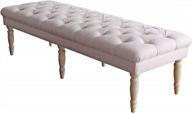 homepop layla button tufted bench with decorative wood legs, natural logo