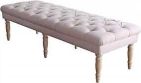img 2 attached to HomePop Layla Button Tufted Bench With Decorative Wood Legs, Natural
