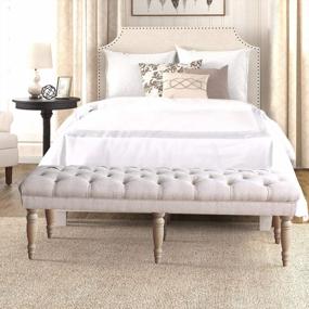 img 1 attached to HomePop Layla Button Tufted Bench With Decorative Wood Legs, Natural