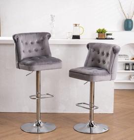 img 4 attached to Регулируемые поворотные барные стулья со спинкой, набор из 2, кухонные островные стулья с высотой стойки для домашнего паба, светло-серый