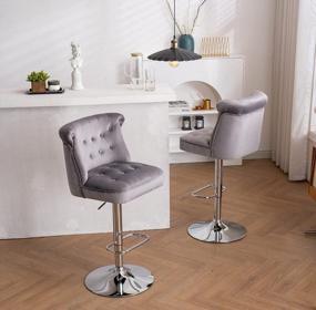 img 3 attached to Регулируемые поворотные барные стулья со спинкой, набор из 2, кухонные островные стулья с высотой стойки для домашнего паба, светло-серый
