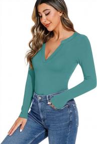img 3 attached to Women'S Sexy V Neck Long Sleeve Work Fitted Ribbed Thong Bodysuit Tops