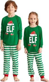 img 2 attached to 🎅 IFFEI Matching Family Christmas Pajamas Sets with Elf Tee and Striped Bottom PJ's