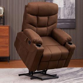 img 4 attached to CDCASA Power Lift Recliner Chair For Elderly Electric Massage Sofa With Heated,Side Pockets,Cup Holders, USB Ports, Remote Control,Fabric Living Room Reclining Bed, Brown