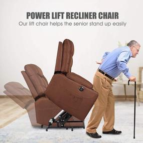 img 3 attached to CDCASA Power Lift Recliner Chair For Elderly Electric Massage Sofa With Heated,Side Pockets,Cup Holders, USB Ports, Remote Control,Fabric Living Room Reclining Bed, Brown