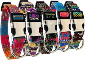 img 1 attached to Blue Dots Canvas Dog Collar With Artistic Print And Half-Metal Buckle For Puppy And Cat Seatbelt By Tangpan (Size L)
