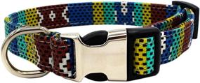 img 4 attached to Blue Dots Canvas Dog Collar With Artistic Print And Half-Metal Buckle For Puppy And Cat Seatbelt By Tangpan (Size L)