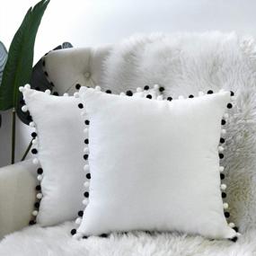 img 2 attached to Set Of 2 Decorative Pillowcase Covers, 18X18 Inches With Pom Pom Accents, In White And Black