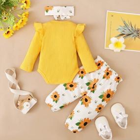 img 2 attached to 3 Pcs Infant Girl Outfit Set - Letter Print Romper, Flower Pant & Headband