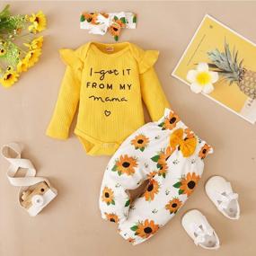 img 1 attached to 3 Pcs Infant Girl Outfit Set - Letter Print Romper, Flower Pant & Headband