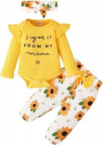img 4 attached to 3 Pcs Infant Girl Outfit Set - Letter Print Romper, Flower Pant & Headband