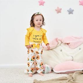 img 3 attached to 3 Pcs Infant Girl Outfit Set - Letter Print Romper, Flower Pant & Headband