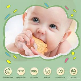 img 1 attached to Игрушки для зубной эмали Mamild, набор из 2 штук: Силиконовые жевательные игрушки, никогда не выпадающие из рук, для новорожденных, грудничков и малышей - желтый и зеленый - удовлетворяют потребности в сосании