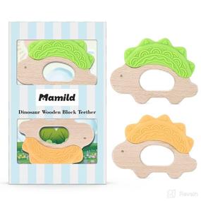 img 4 attached to Игрушки для зубной эмали Mamild, набор из 2 штук: Силиконовые жевательные игрушки, никогда не выпадающие из рук, для новорожденных, грудничков и малышей - желтый и зеленый - удовлетворяют потребности в сосании