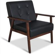 jiasting mid-century retro modern accent chair: деревянные подлокотники с мягкой спинкой и квадратной ножкой в ​​черном цвете логотип