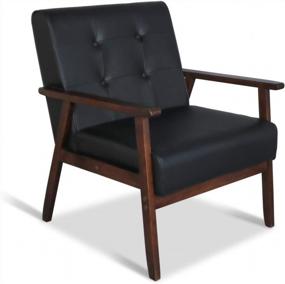 img 4 attached to JIASTING Mid-Century Retro Modern Accent Chair: Деревянные подлокотники с мягкой спинкой и квадратной ножкой в ​​черном цвете