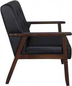 img 2 attached to JIASTING Mid-Century Retro Modern Accent Chair: Wooden Arm Upholstered Tufted Back Lounge Chairs With Square Leg In Black