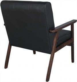 img 1 attached to JIASTING Mid-Century Retro Modern Accent Chair: Деревянные подлокотники с мягкой спинкой и квадратной ножкой в ​​черном цвете
