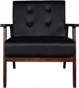 img 3 attached to JIASTING Mid-Century Retro Modern Accent Chair: Wooden Arm Upholstered Tufted Back Lounge Chairs With Square Leg In Black