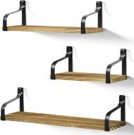 rustic wood floating shelves set of 3 - love-kankei wall mounted storage for bedroom, living room, bathroom, kitchen, office - carbonized black logo