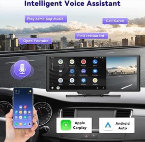 img 2 attached to Newest 9.3 Inch Touchscreen Wireless Apple Carplay Android Auto Portable Car Stereo Radio With Dash Front & Backup Camera, 32G TF Card, Bluetooth AUX FM, Car Audio Receivers For 7-32V Vehicles Trucks