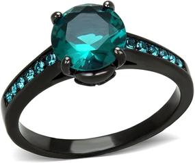 img 4 attached to 💍 Stunning Marimor Jewelry: Blue Green Zirconia Black Stainless Steel Engagement Ring for Women (Sizes 5-10)