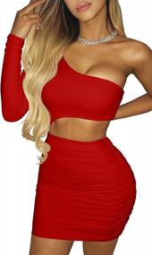 img 4 attached to GOBLES Women'S Sexy Off The Shoulder One Sleeve Cut Out Ruched Mini Party Club Dress