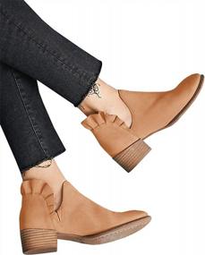 img 2 attached to Women'S Low Stacked Heel Cutout Booties With Ruffle Detail - Slip On Ankle Boots For Fall Dressy Outfits